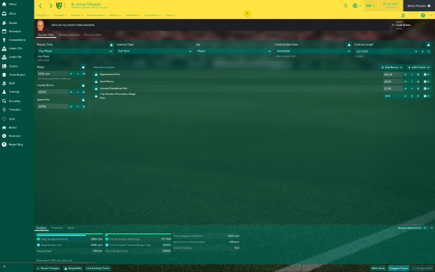 The power is in their hands: players and agents hold the cards more than ever in FM17 negotiations, hence Jonny Howson's adding starting his negotiations seeking a doubling of his basic salary! Thankfully his agent is apparently a patient negotiator, so here's hoping...