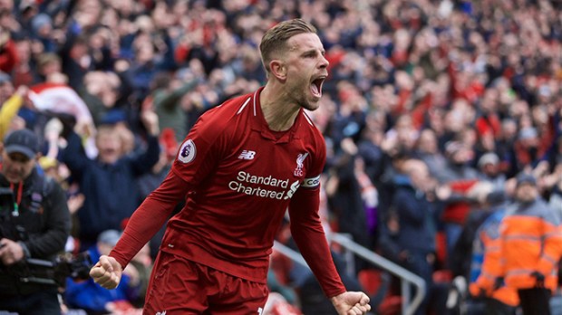 Jordan Henderson celebrating a Liverpool goal